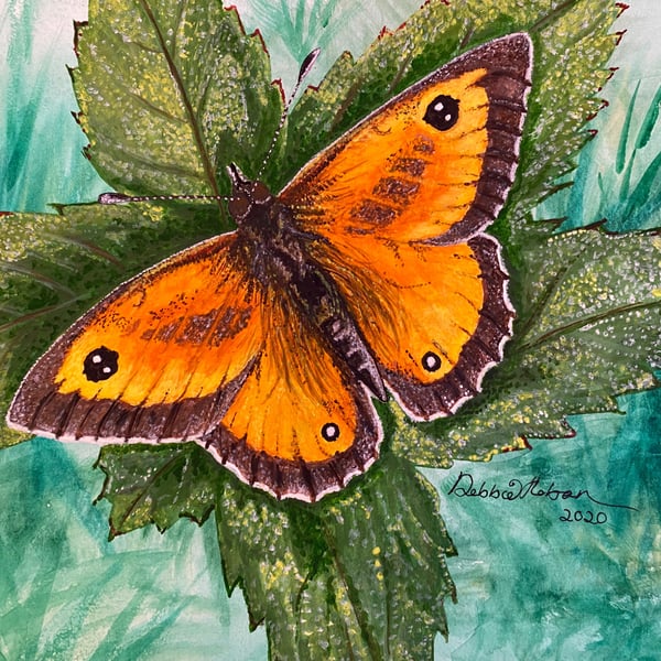 Stunning, original watercolour of a Gatekeeper butterfly 