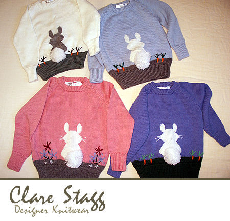 Rabbit jumper with a bobble tail and embroidered carrots or flowers