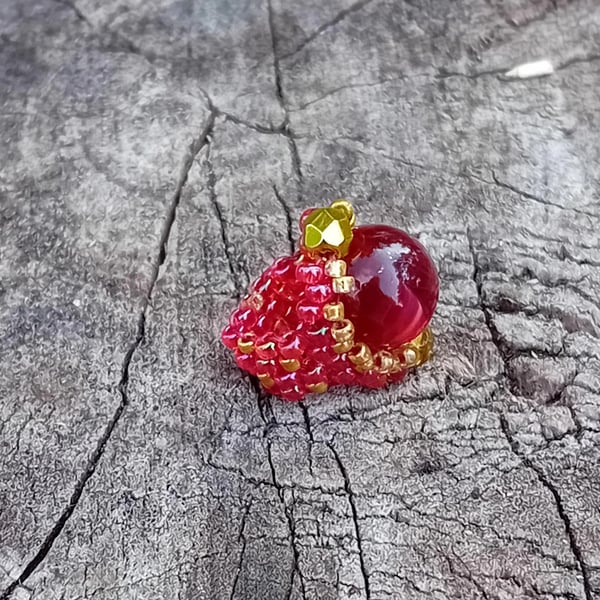 Red and gold dragon scales peyote beaded dreadlock cuff