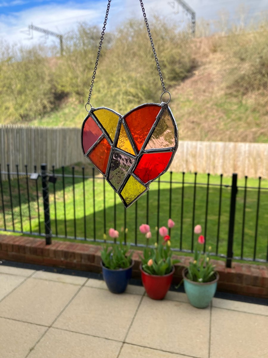Vibrant Bright Heart sun catcher in Tiffany style stained Glass