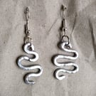 Hand-Hammered Aluminium Snake Earrings – Minimalist Serpent Drop Earrings