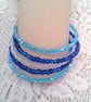 5 Strand Memory Wire and Blue Bead Cuff Bracelets, Stacking Bracelets, Cuff - Image 3