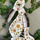 Mosaic Moon Gazing Hare, Made with Vintage china, Ceramic Mosaic Art
