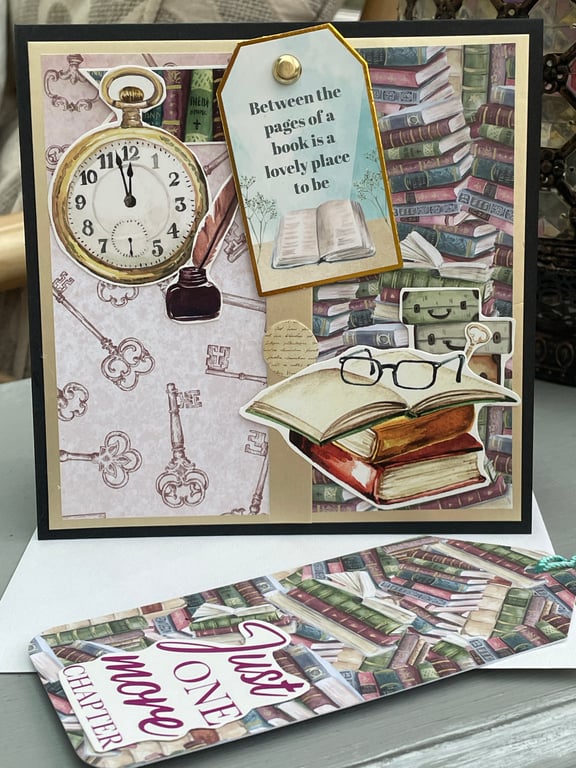 Book lovers birthday card with matching bookmark
