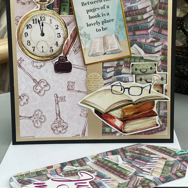 Book lovers birthday card with matching bookmark