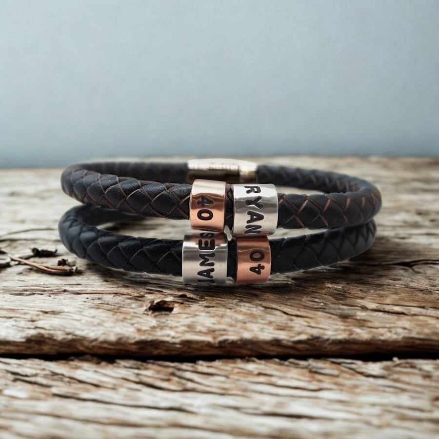 40th Birthday Gift - Personalised Leather Bracelet - Dad Brother Son Husband
