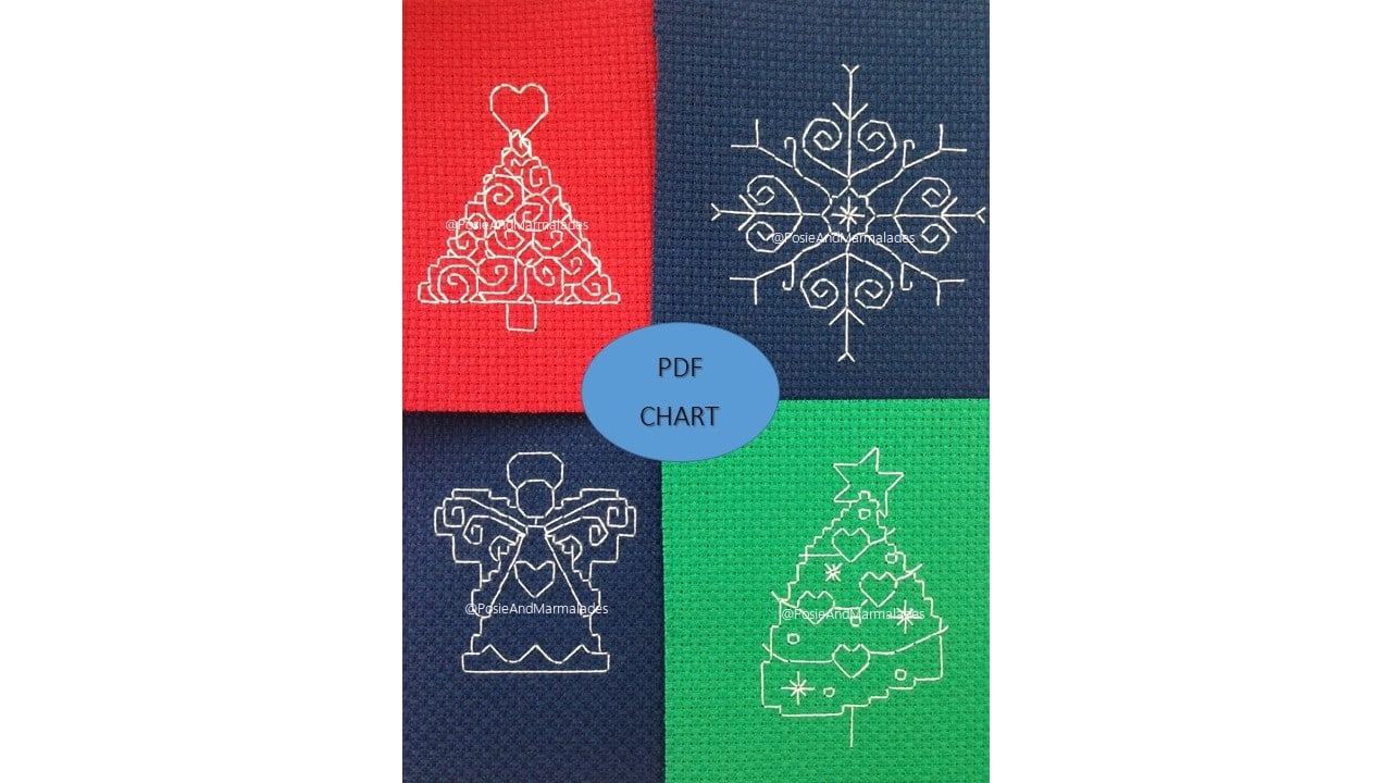 Christmas Back Stitch Charts: Mini Festive Designs Set of 4 (PDF Chart)