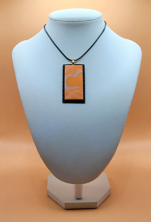 Handmade Rectangle Polymer Clay Pendant Necklace, Colourful Geometric Artisan Je