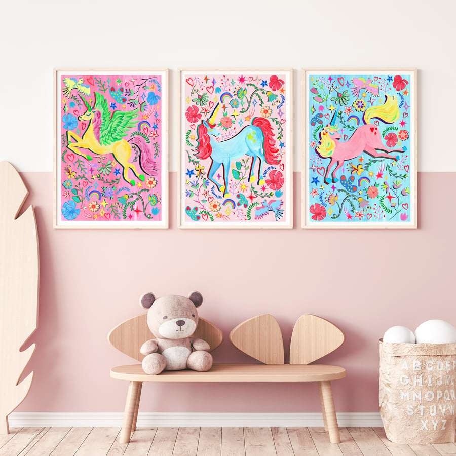 Unicorn Nursery Wall Art Set