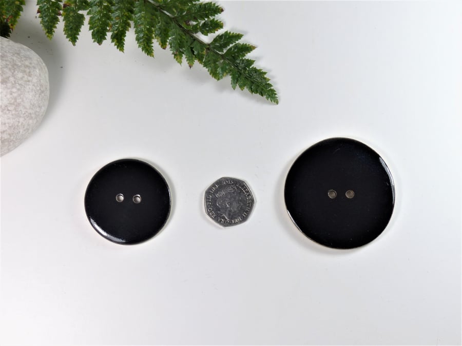 4.5cm  Big Shiny Black Handmade Ceramic Button Buttons