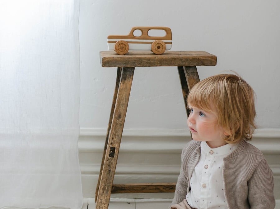 Wooden Toy Car - Station Wagon - White - Traditional Wooden Toys - Auto Toys