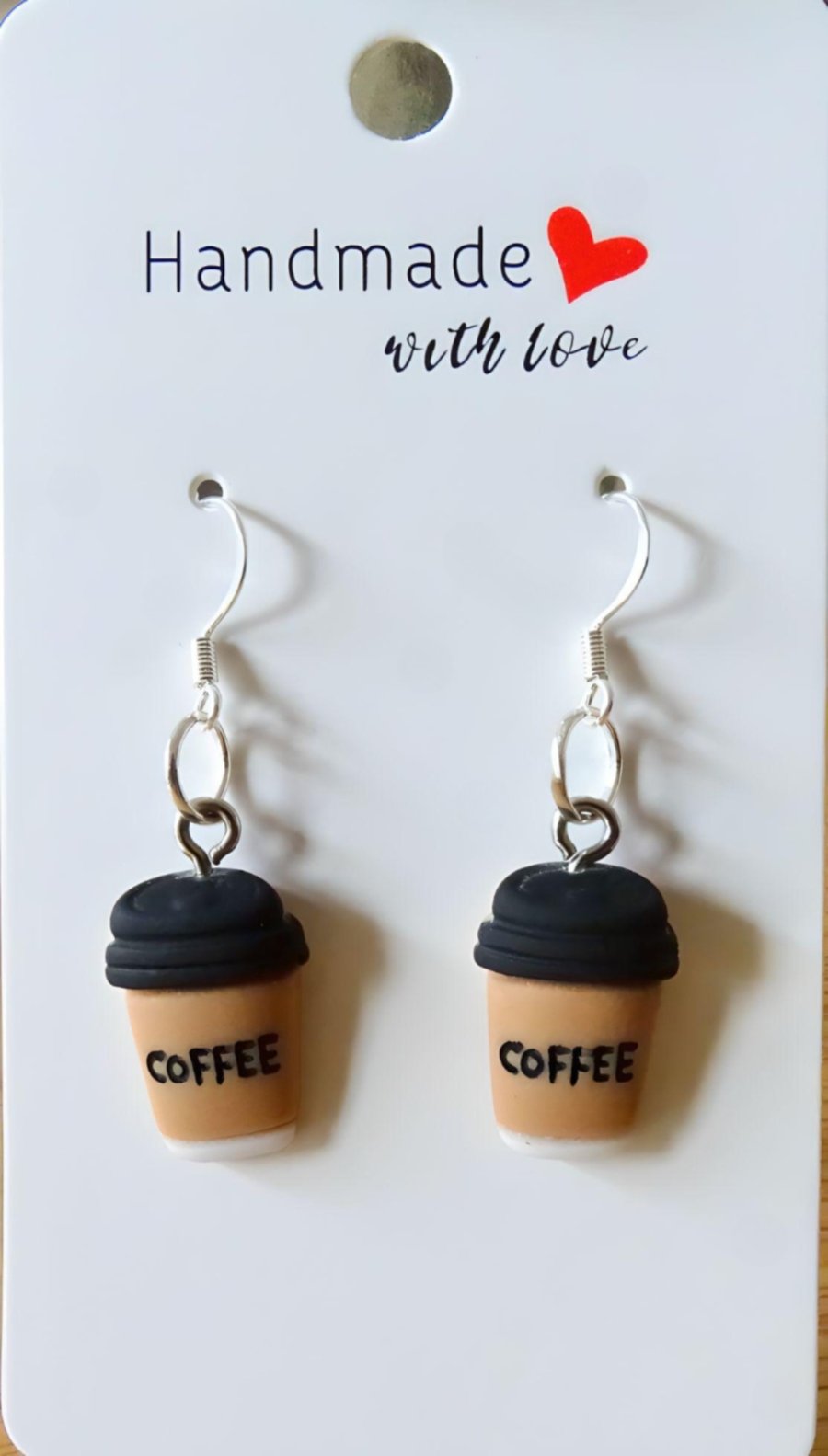 Cute Coffee Cup Earrings 925 Silver Hooks, Quirky Jewellery Festivals, Handmade