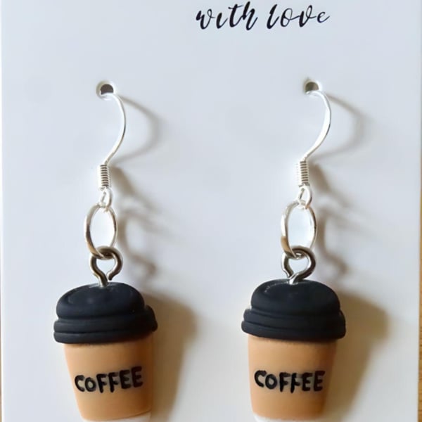 Cute Coffee Cup Earrings 925 Silver Hooks, Quirky Jewellery Festivals, Handmade