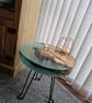 Handmade Resin and white oak 14" Round Table with steel Black Hairpin legs