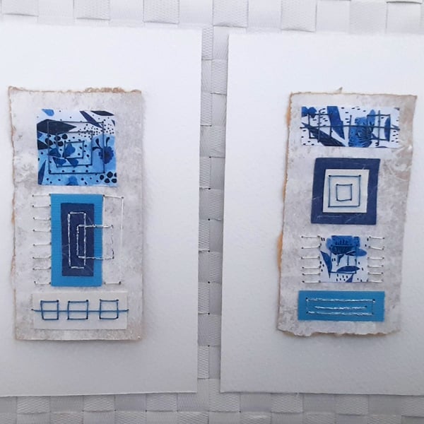 Pretty Patterned Blue & White Handstitched Geometric Small Artworks