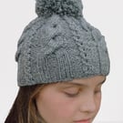 Childs Hand Knitted Hat in Grey - Fits Age 8 - 11 years