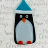 Large Handmade Fused Glass Penguin Hanging Christmas Decoration 