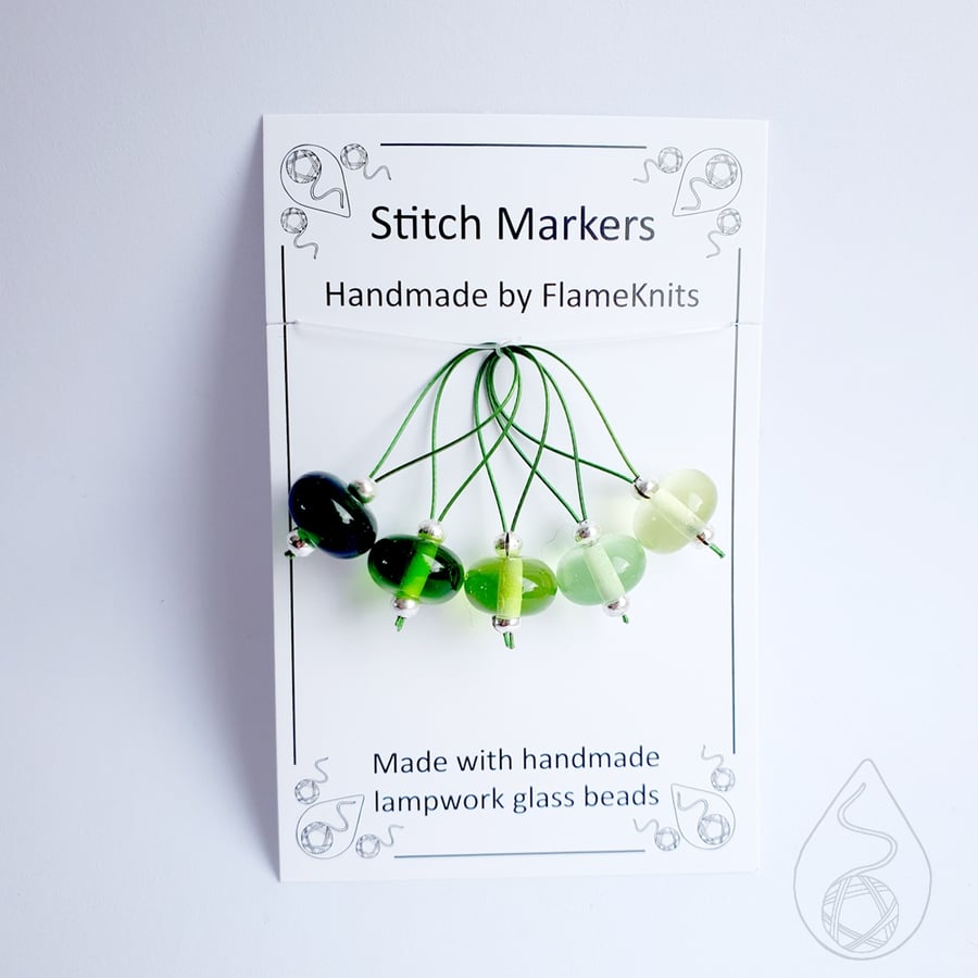 Lampwork Stitch Markers - Green Gradient