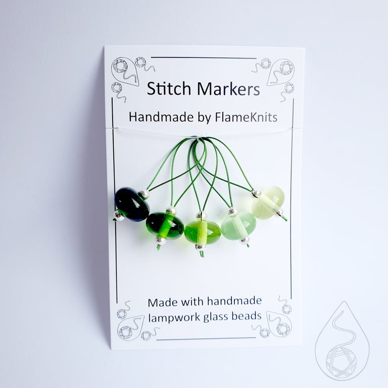 Lampwork Stitch Markers - Green Gradient