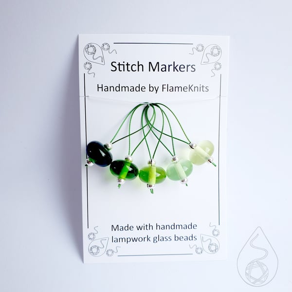 Lampwork Stitch Markers - Green Gradient