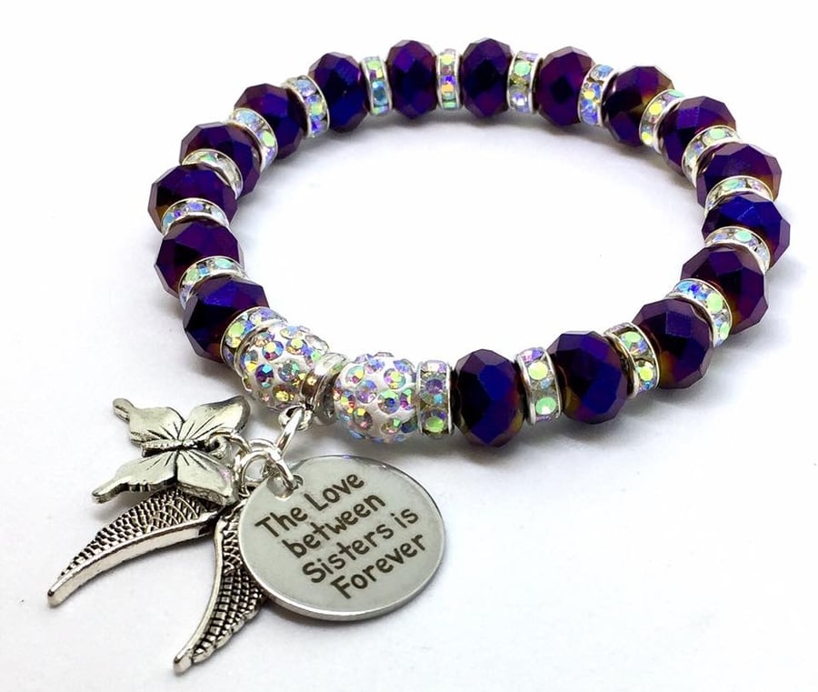 Shamballa Purple bracelet The love between sisters is forever butterfly  