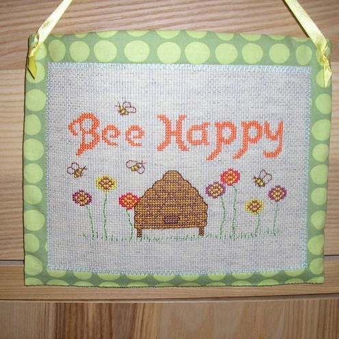 hand embroidered picture -  bee happy