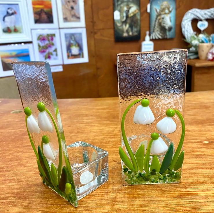 Fused Glass snowdrop tea light holder candle ho... - Folksy