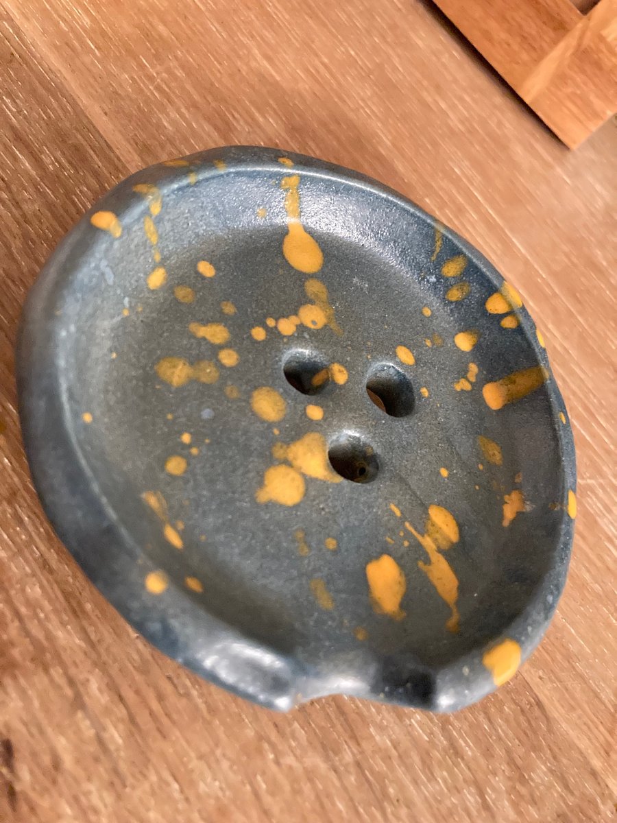 Hand built clay circular soap dish 