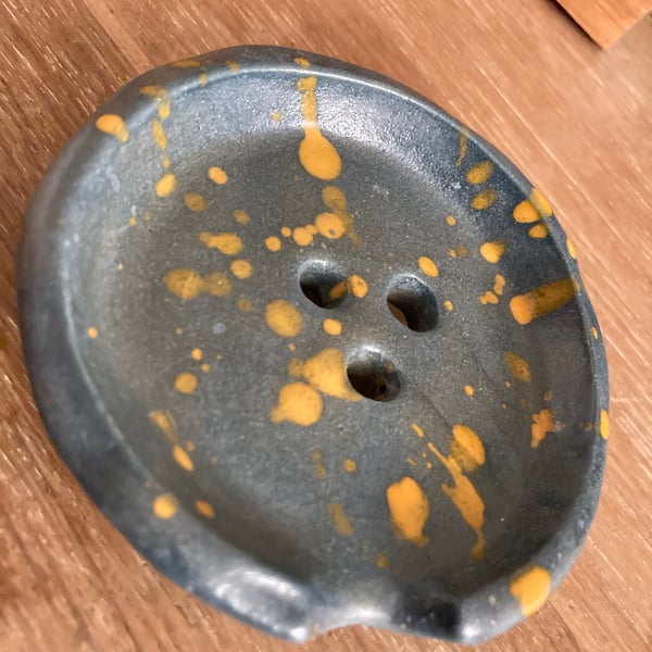 Hand built clay circular soap dish 