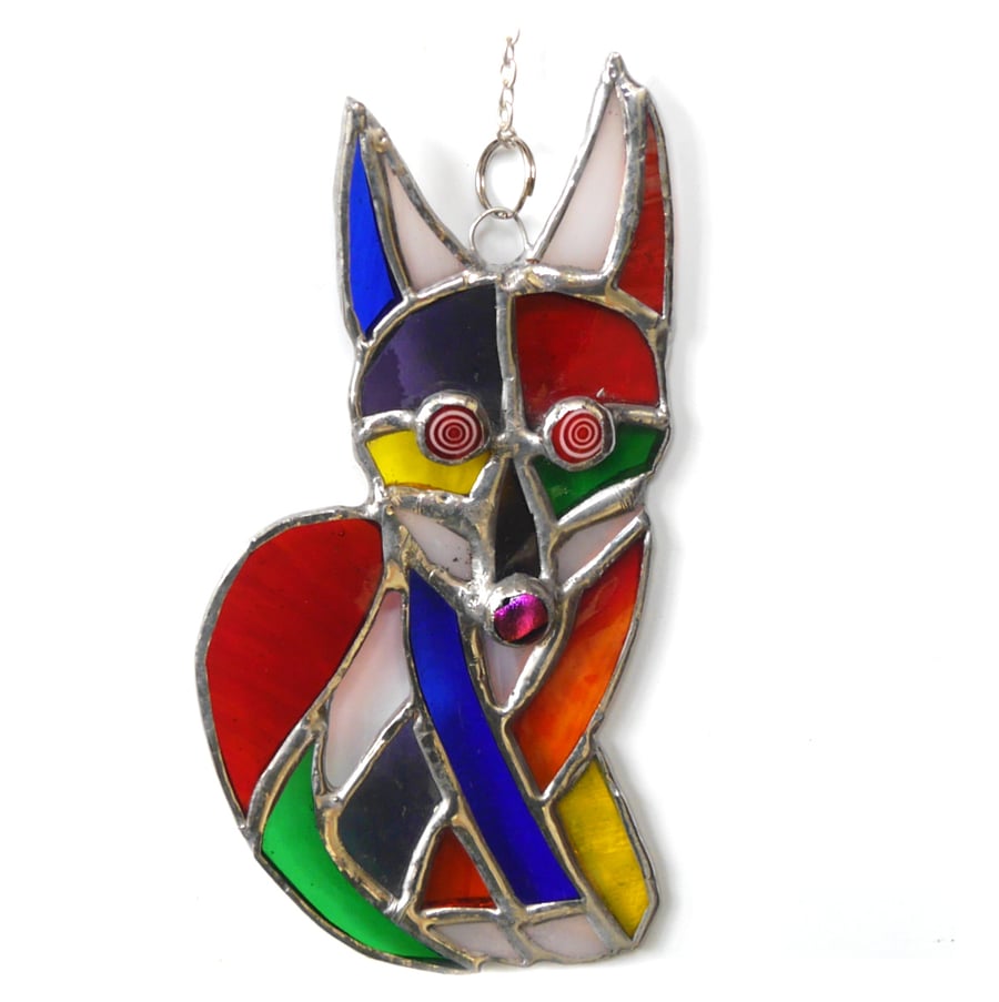 Fox Suncatcher Stained Glass Funky Rainbow