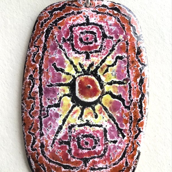  Rectangular Enamelled Pendant with Hand-drawn Design 'Perfectly Imperfect'