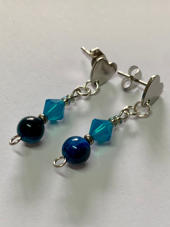 Blue Tiger Eye and Swarovski Dangle Earring