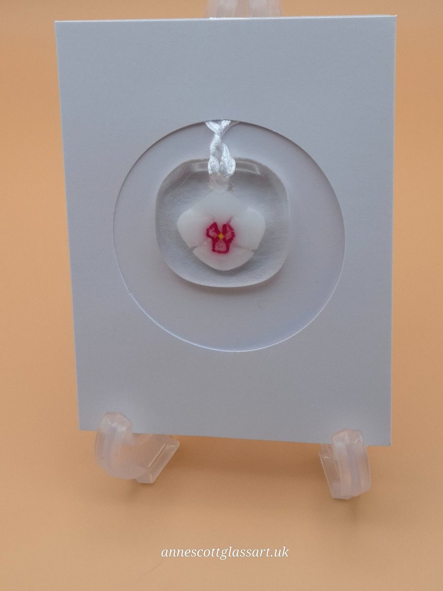 Orchid on Clear Fused Glass Card