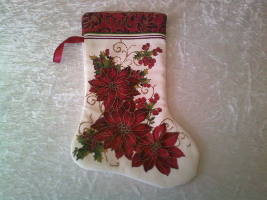 Poinsettia on Cream Small Christmas Stocking