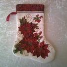 Poinsettia on Cream Small Christmas Stocking
