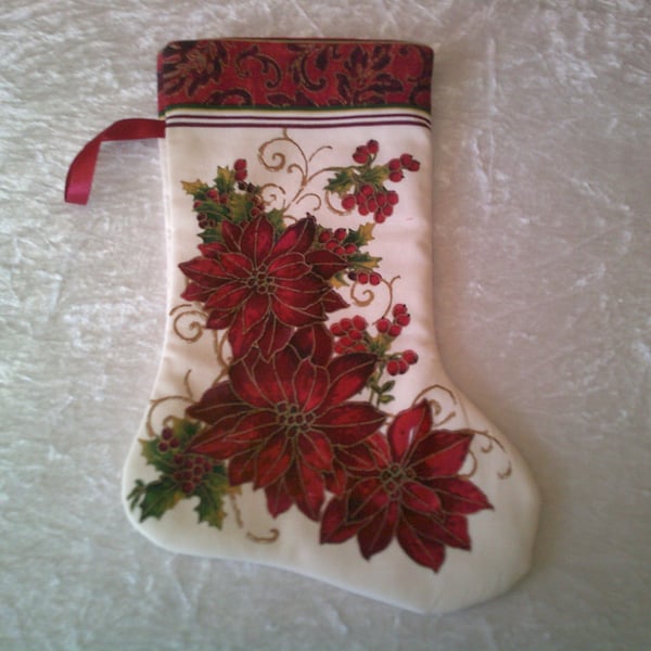 Poinsettia on Cream Small Christmas Stocking