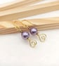 Light Amethyst Crystal Pearl & Antique Pink Heart Earrings, Handmade Gift 