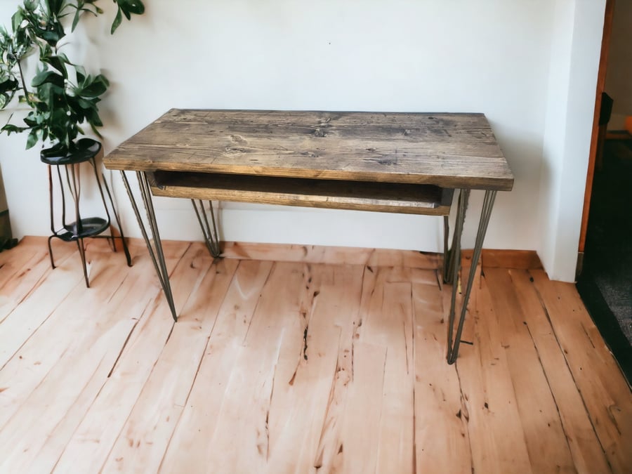 Side Table with shelf Using Reclaimed Scaffold Boards And Hairpin Legs - Console