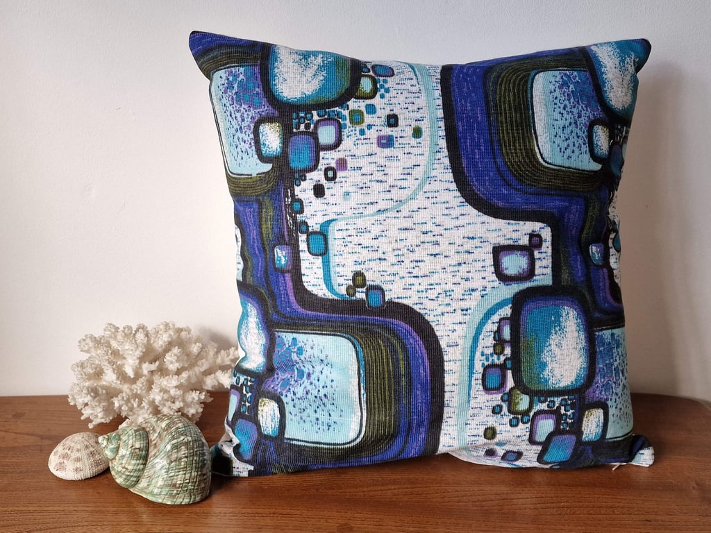 Handmade geometric pattern cushion cover vintage 1960s 1970s fabric