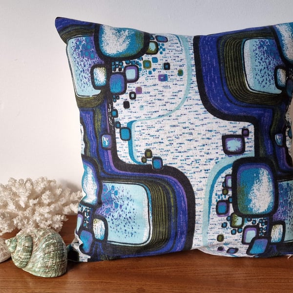 Handmade geometric pattern cushion cover vintage 1960s 1970s fabric