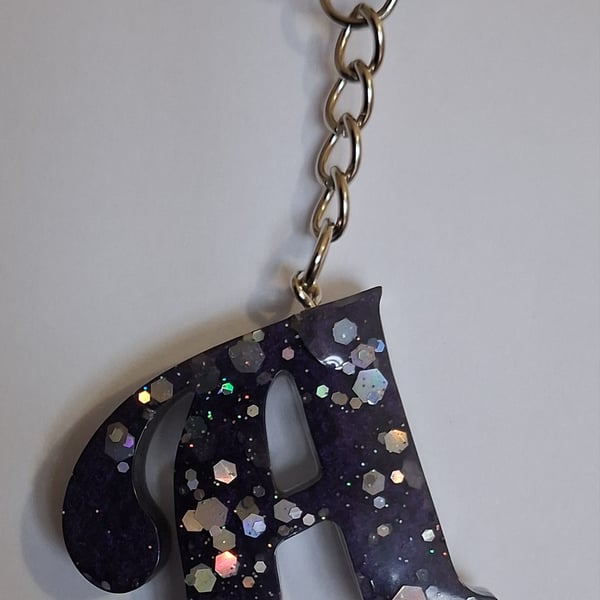 Handmade epoxy resin keyring with initial letter A