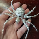 Winter spider, beaded spider decoration, white Christmas spider, Yule decoration