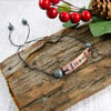 Copper Bar Bracelet with Moon Phases Pattern on Waxed Cord with Snowflake Jasper