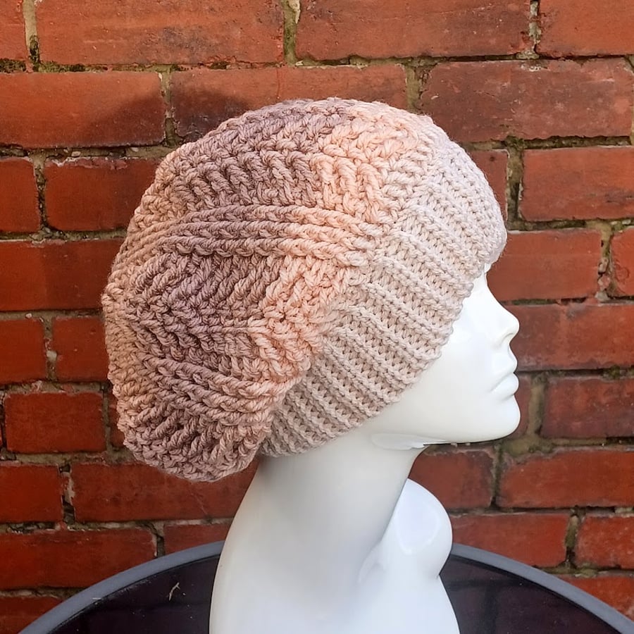 Crochet slouchy beanie, multicoloured pastel winter hat