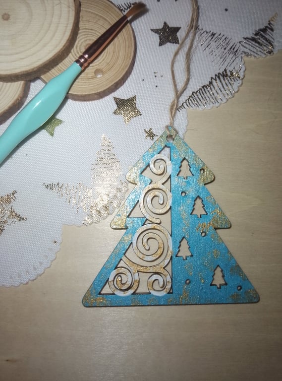 Blue Christmas tree shaped hanging Christmas tree decoration 