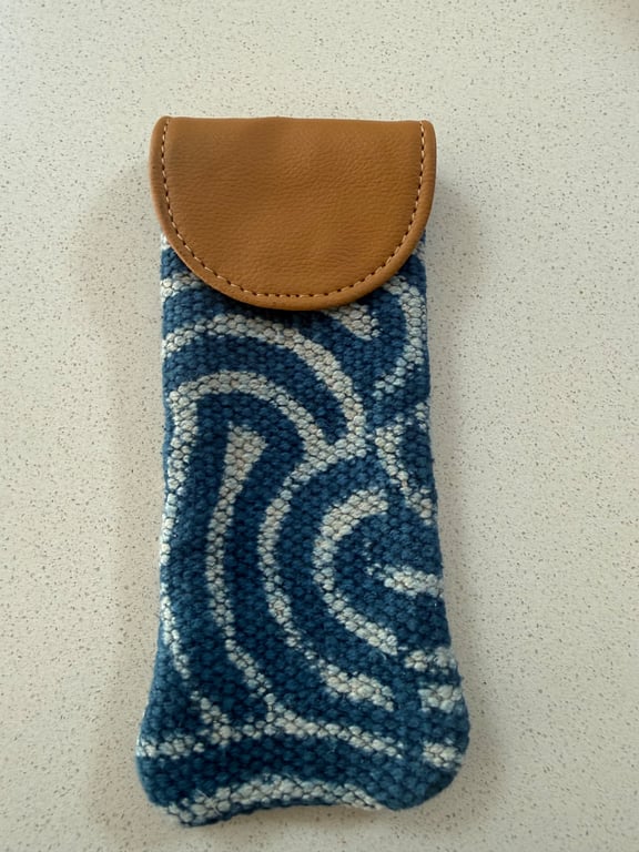 Handwoven Fabric Glasses Case with Faux Leather Flap Closure