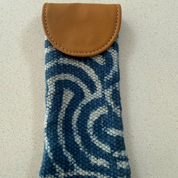 Handwoven Fabric Glasses Case with Faux Leather Flap Closure