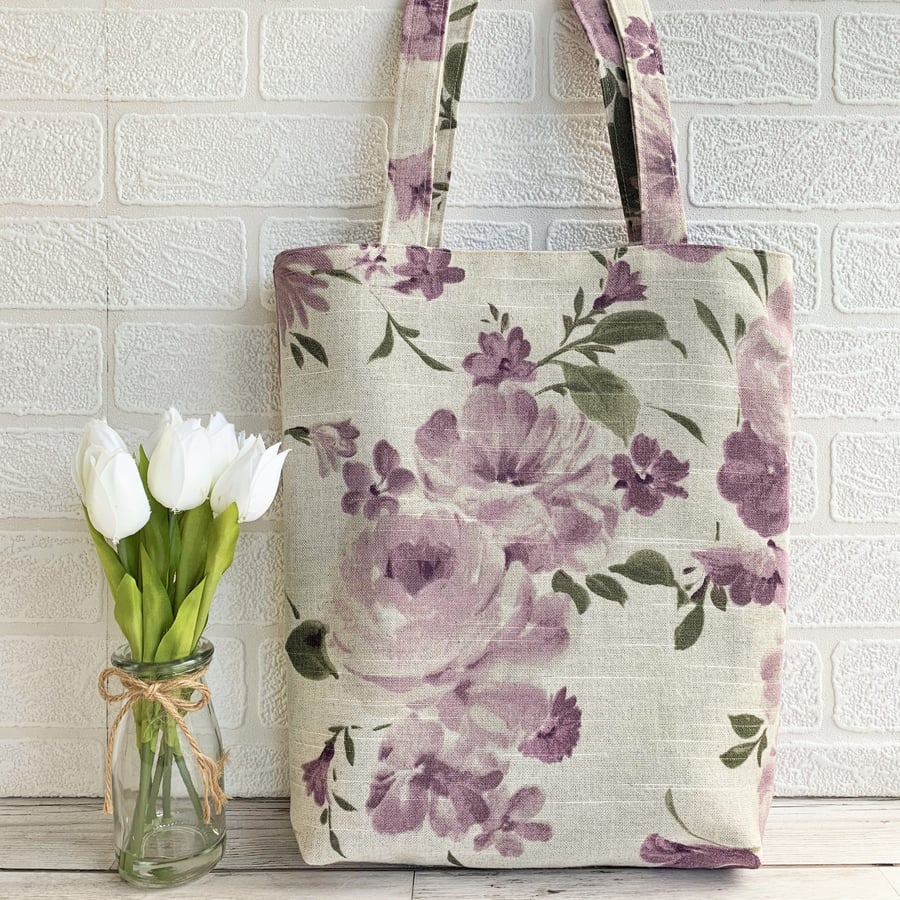 Purple and lilac floral tote bag