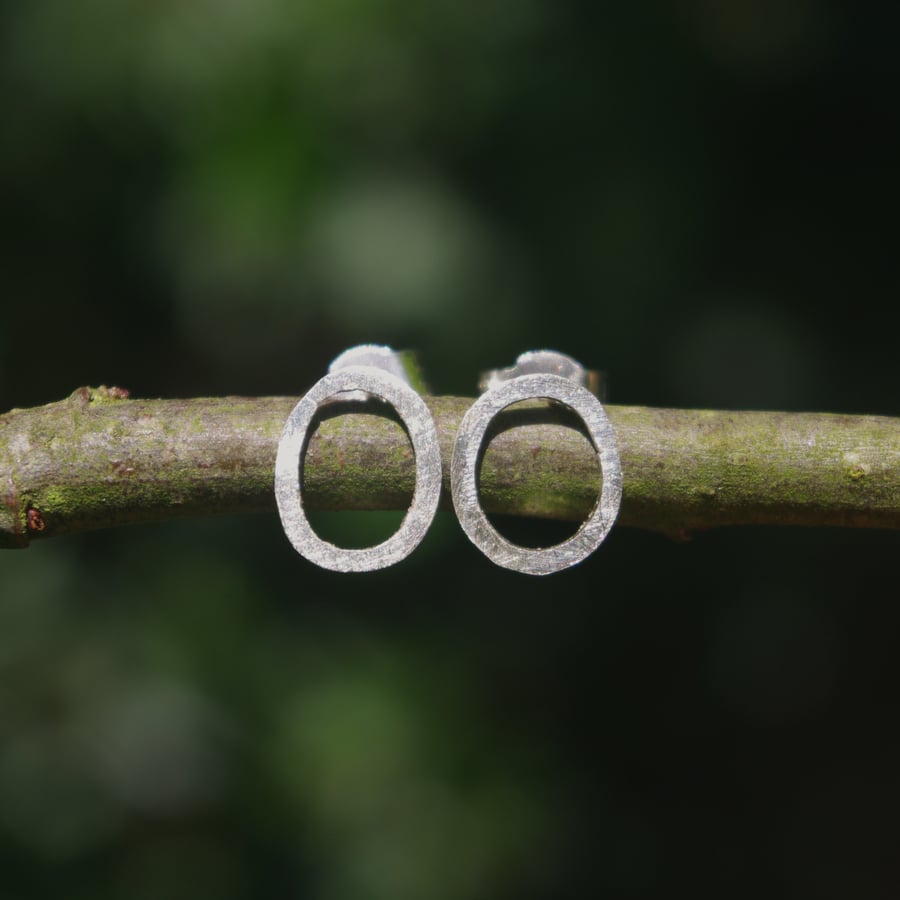 Small Eco Silver Oval Stud Earrings