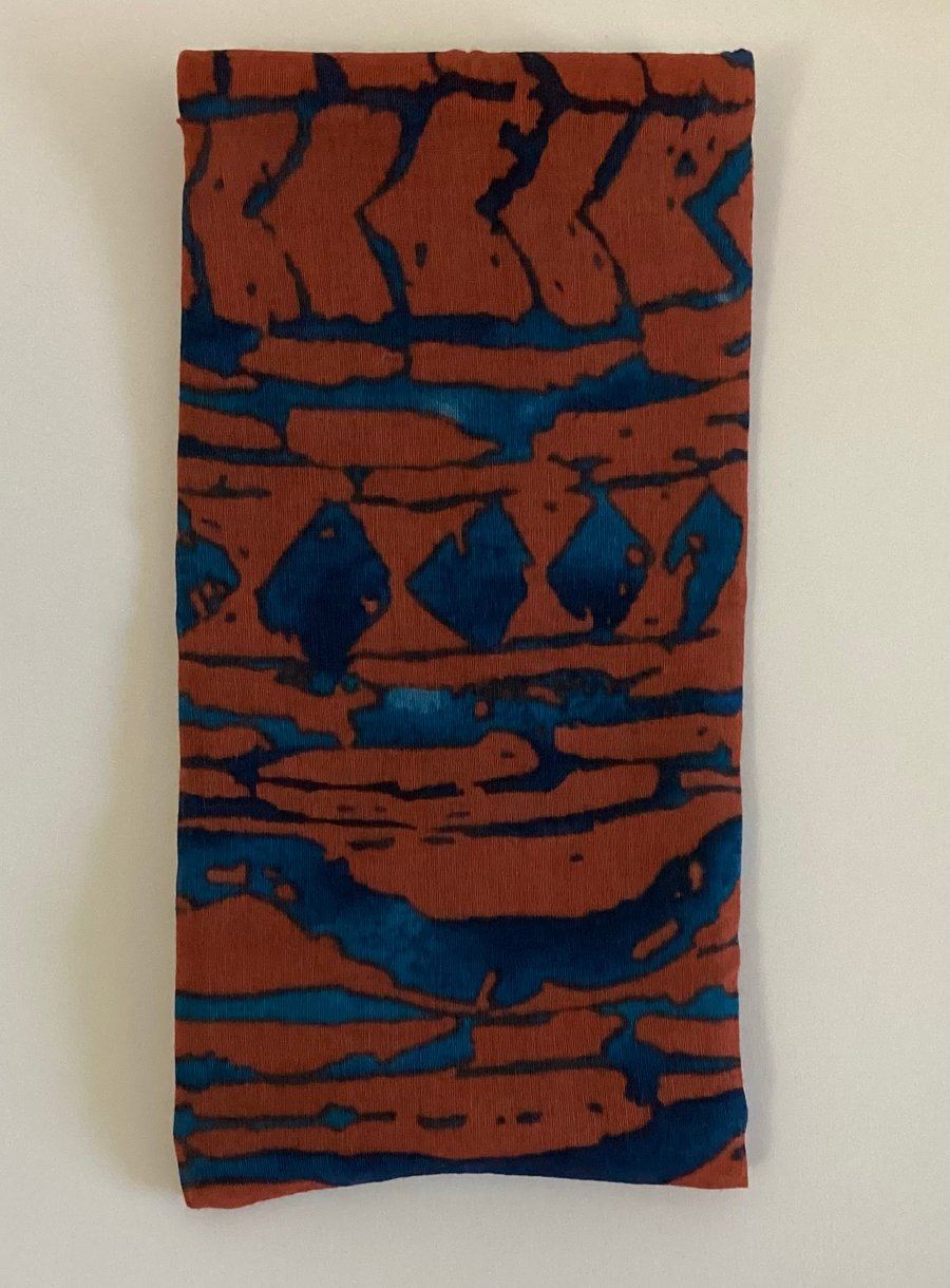 Glasses Case, sunglasses case, abstract blue on burnt orange